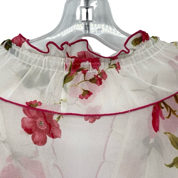 Zara Floral Ruffle Sheer Blouse Top - Picture 6 of 7